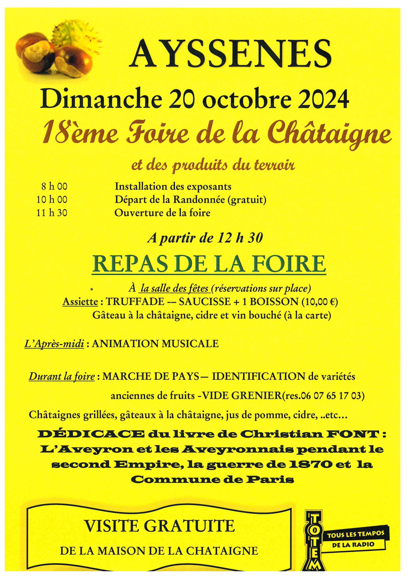 Lire la suite à propos de l’article 18ème Foire de la Châtaigne et des produits du terroir, 20 octobre 2024